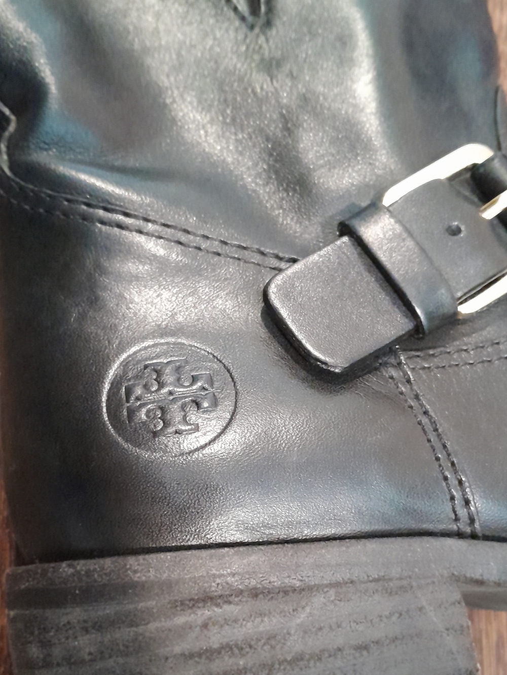 Tory Burch "Bennie" Black Leather Moto Ankle Boots - Women 7M, Buckle - Picture 2 of 15